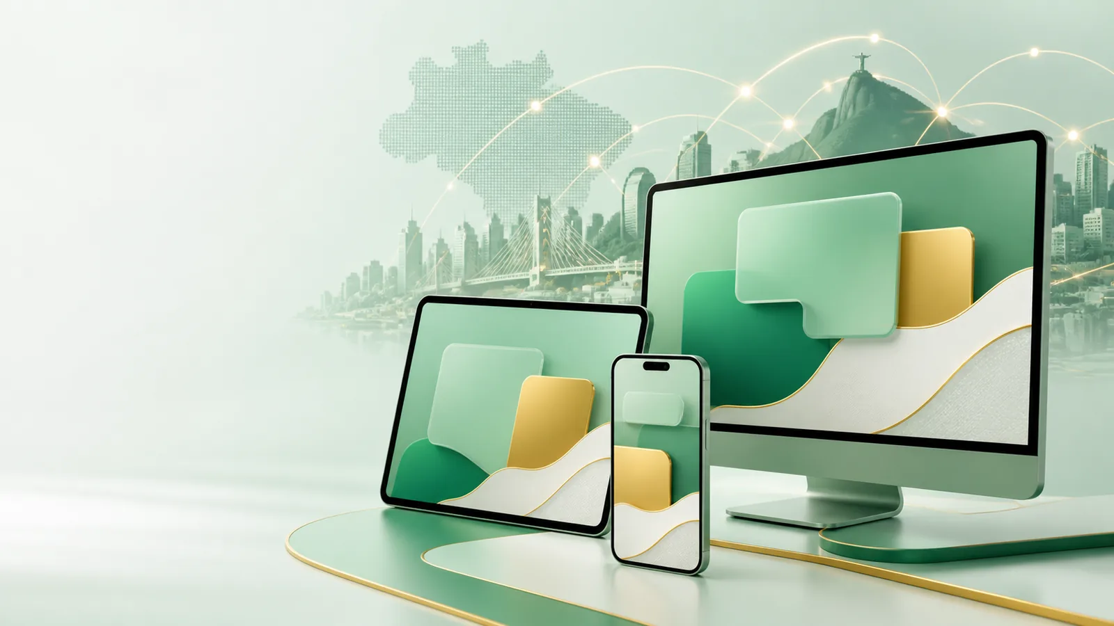 Ilustração editorial de acesso por celular, tablet e computador